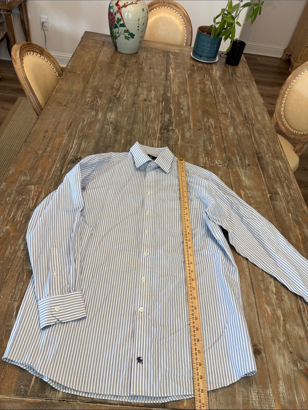Hart Schaffner Marx Light Blue and White Striped Dress Shirt
